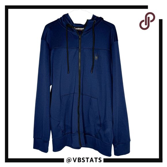 Spyder Active Men's Full Zip Long Sleeve Logo Hooded Sweatshirt Navy XL - Picture 1 of 6